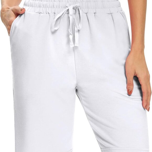 New Womens Yoga Shorts Loose Comfy Drawstring Bermuda Shorts with 3 Pockets Whit - Picture 2 of 5